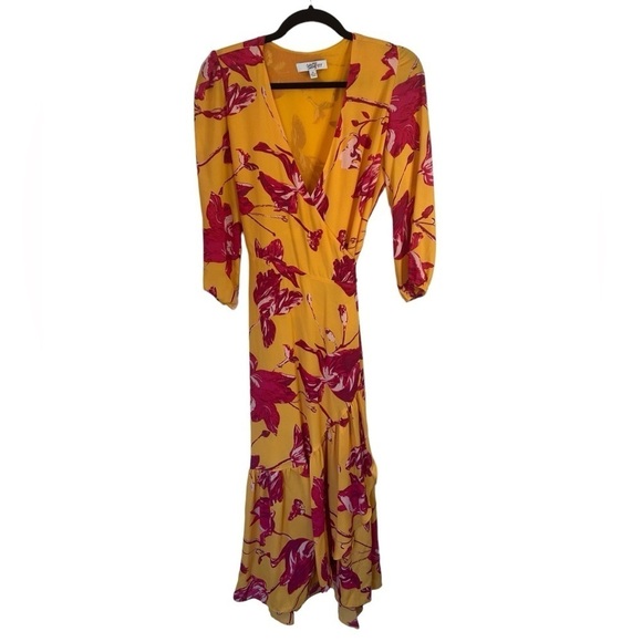 Color Me Courtney Eleanor Yellow Wrap With Pink Flowers Floral Dress Size Small - Picture 15 of 15
